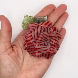 Vintage FABRICE Paris Red & White Lucite Resin Rose Flower Modernist Pin Brooch